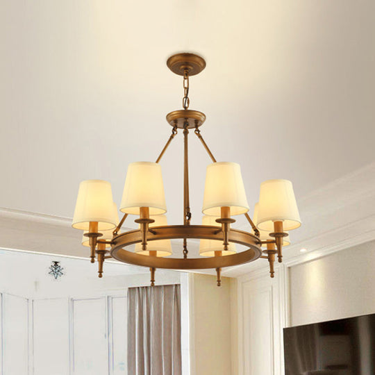 Classic Conical Chandelier - Fabric Shade Antique Brass Finish 3/6/8 Lights Perfect For Living Room