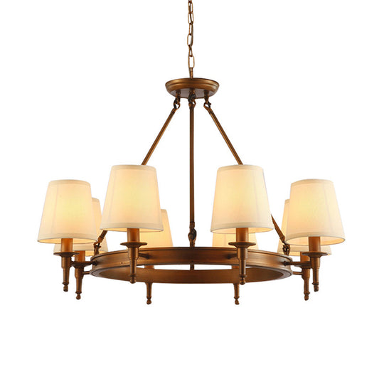 Classic Conical Chandelier - Fabric Shade Antique Brass Finish 3/6/8 Lights Perfect For Living Room