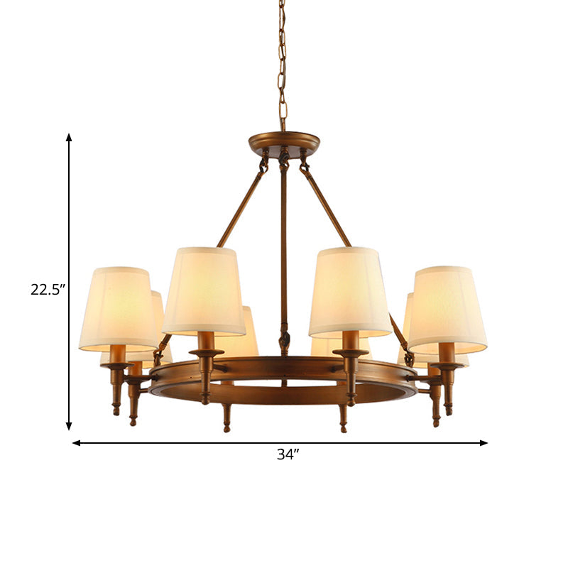 Classic Conical Chandelier - Fabric Shade Antique Brass Finish 3/6/8 Lights Perfect For Living Room