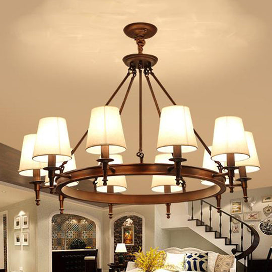 Classic Conical Chandelier - Fabric Shade Antique Brass Finish 3/6/8 Lights Perfect For Living Room