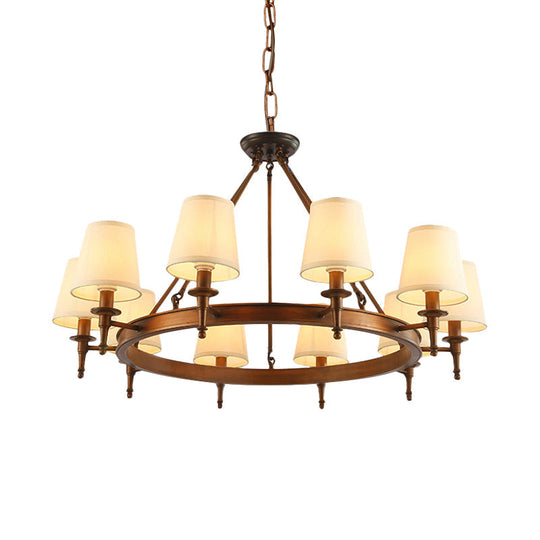 Classic Conical Chandelier - Fabric Shade Antique Brass Finish 3/6/8 Lights Perfect For Living Room