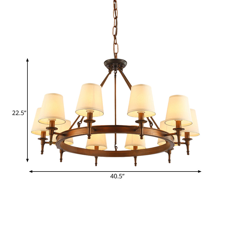 Classic Conical Chandelier - Fabric Shade Antique Brass Finish 3/6/8 Lights Perfect For Living Room