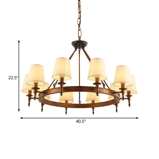 Classic Conical Chandelier - Fabric Shade Antique Brass Finish 3/6/8 Lights Perfect For Living Room