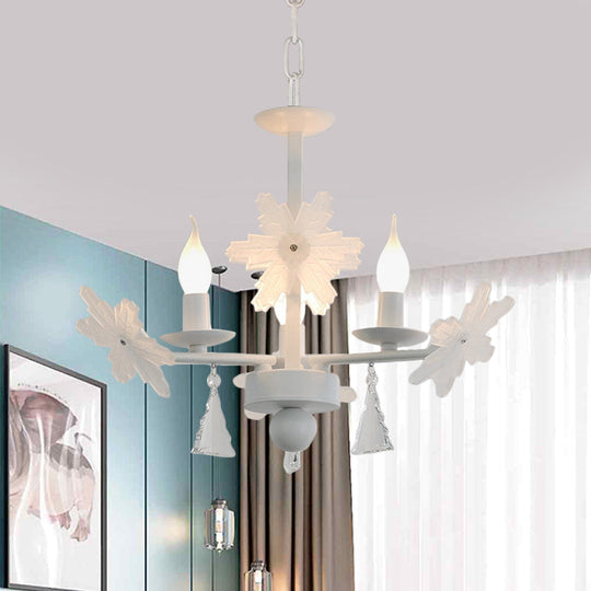 Kids Clear Glass Candle Chandelier: 3/6 Lights Gray/White Pendant Lamp With K9 Crystal & Snowflake