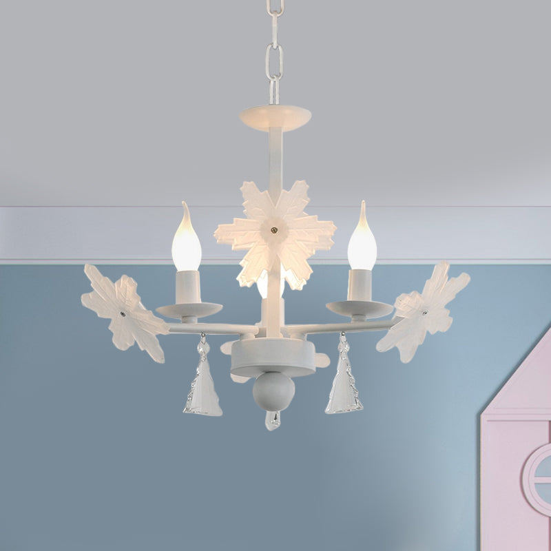 Kids Clear Glass Candle Chandelier: 3/6 Lights Gray/White Pendant Lamp With K9 Crystal & Snowflake