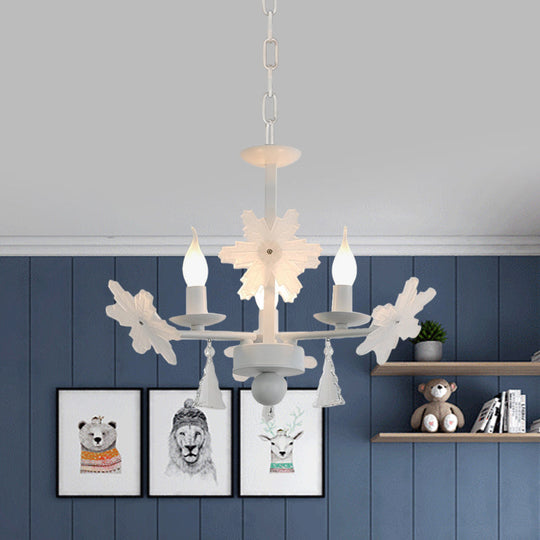 Kids Clear Glass Candle Chandelier: 3/6 Lights Gray/White Pendant Lamp With K9 Crystal & Snowflake