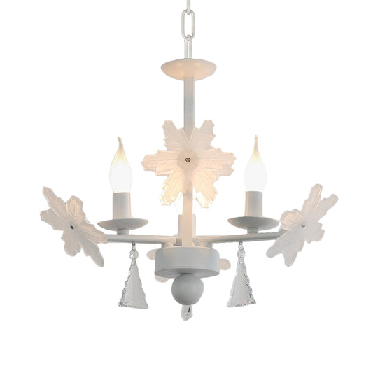 Kids Clear Glass Candle Chandelier: 3/6 Lights Gray/White Pendant Lamp With K9 Crystal & Snowflake