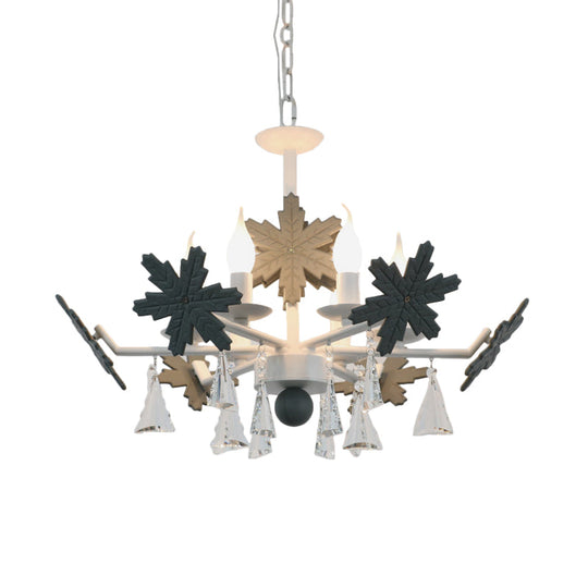 Kids Clear Glass Candle Chandelier: 3/6 Lights Gray/White Pendant Lamp With K9 Crystal & Snowflake