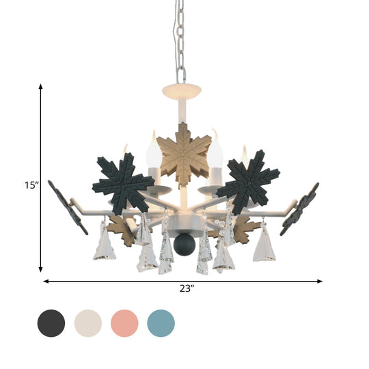 Kids Clear Glass Candle Chandelier: 3/6 Lights Gray/White Pendant Lamp With K9 Crystal & Snowflake