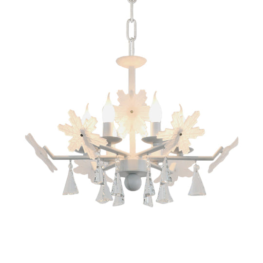 Kids Clear Glass Candle Chandelier: 3/6 Lights Gray/White Pendant Lamp With K9 Crystal & Snowflake