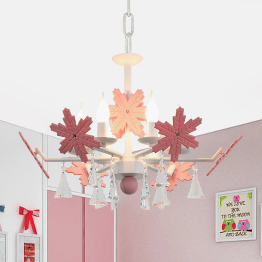 Kids Clear Glass Candle Chandelier: 3/6 Lights Gray/White Pendant Lamp With K9 Crystal & Snowflake