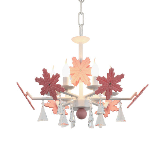 Kids Clear Glass Candle Chandelier: 3/6 Lights Gray/White Pendant Lamp With K9 Crystal & Snowflake