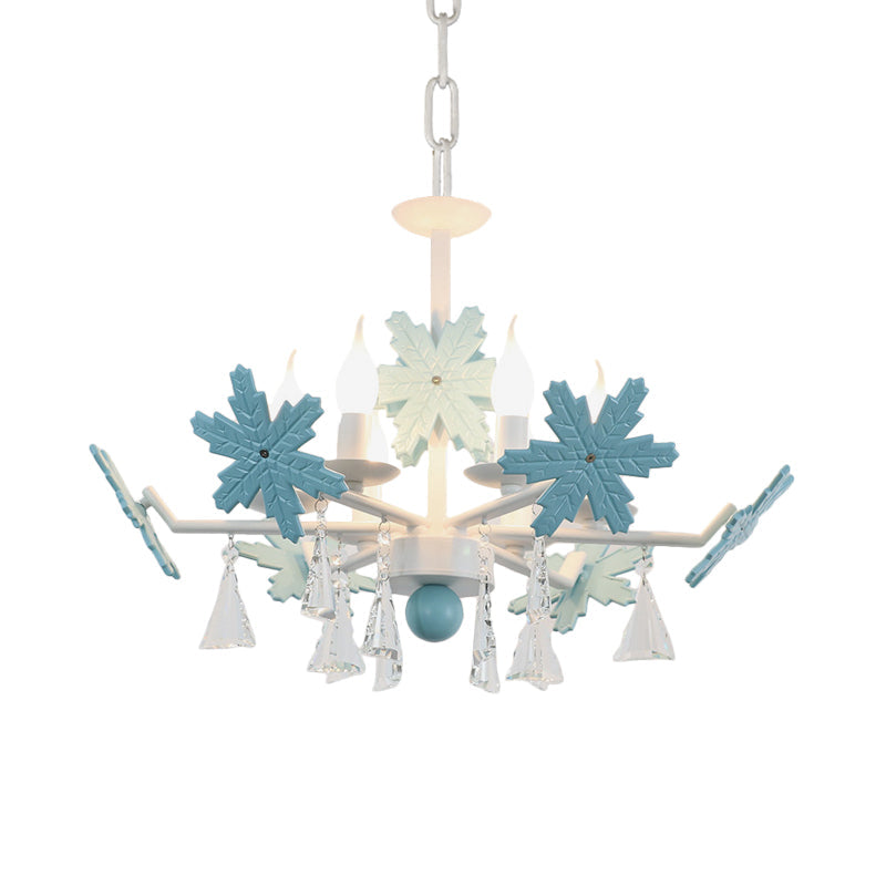 Kids Clear Glass Candle Chandelier: 3/6 Lights Gray/White Pendant Lamp With K9 Crystal & Snowflake