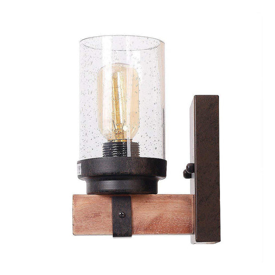 Classic Black Wall Vanity Light With Clear Seeded Glass Shade - 1/2/3 Bathroom Sconce Fixture