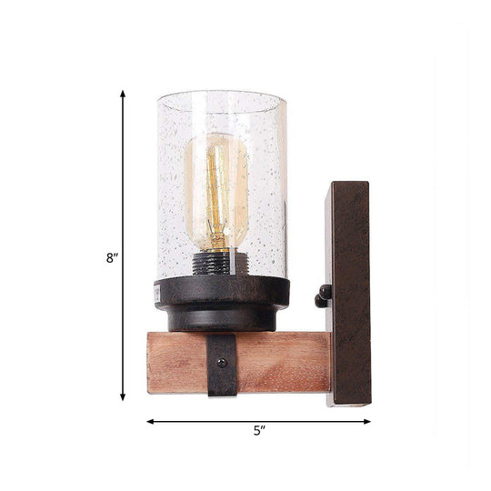 Classic Black Wall Vanity Light With Clear Seeded Glass Shade - 1/2/3 Bathroom Sconce Fixture