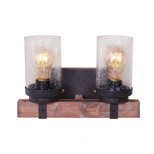 Classic Black Wall Vanity Light With Clear Seeded Glass Shade - 1/2/3 Bathroom Sconce Fixture