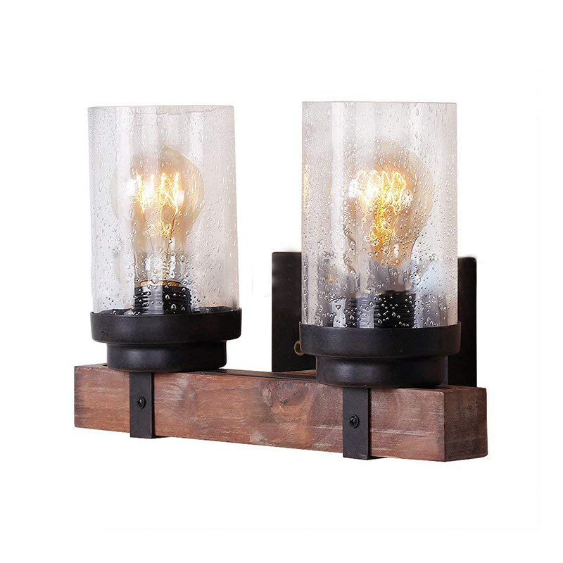 Classic Black Wall Vanity Light With Clear Seeded Glass Shade - 1/2/3 Bathroom Sconce Fixture