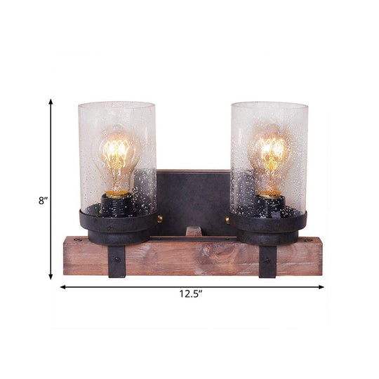 Classic Black Wall Vanity Light With Clear Seeded Glass Shade - 1/2/3 Bathroom Sconce Fixture