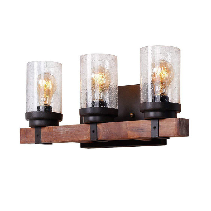 Classic Black Wall Vanity Light With Clear Seeded Glass Shade - 1/2/3 Bathroom Sconce Fixture