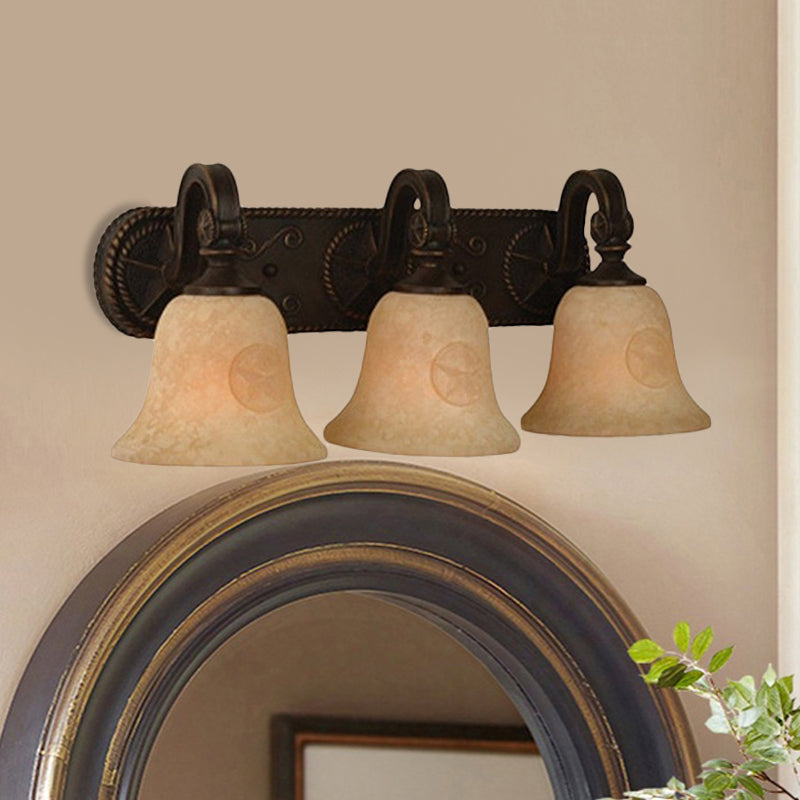 Classic Glass Bell Bathroom Wall Light Fixture - 3/4 Lights Red Brown Make-Up Lighting