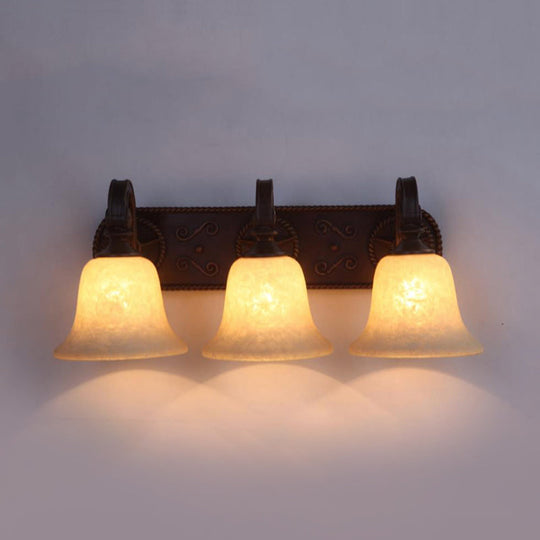 Classic Glass Bell Bathroom Wall Light Fixture - 3/4 Lights Red Brown Make-Up Lighting