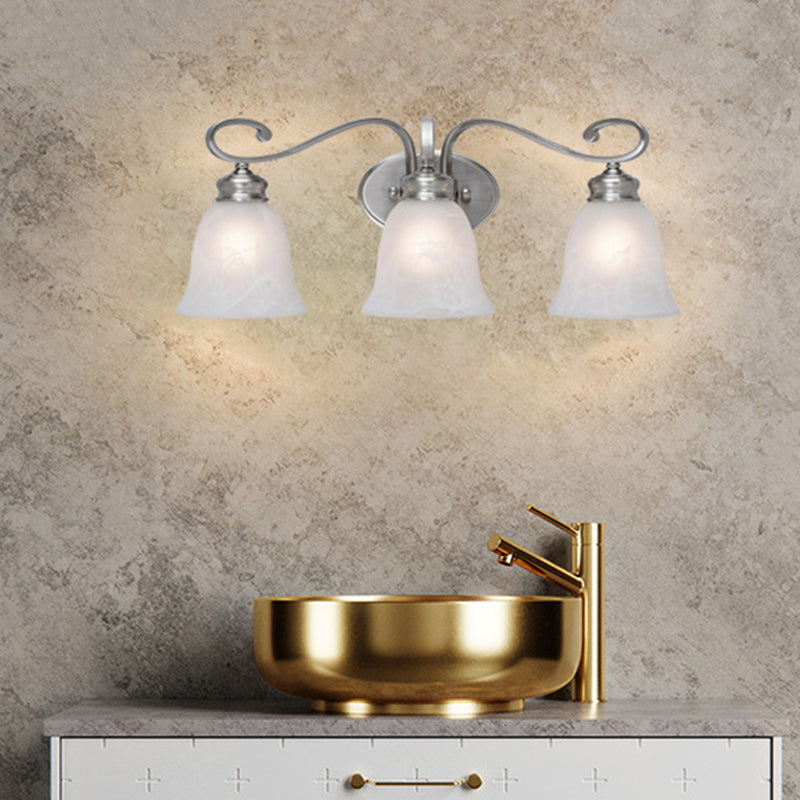 Classic Chrome Sconce With Frosted Glass Bell Shades - 3-Light Vanity Fixture For Bathroom