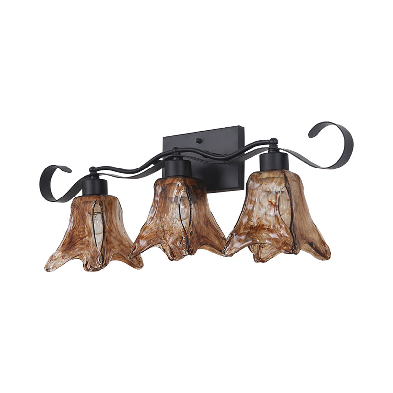 Flower Shaped Glass Vanity Light With Textured Tan Finish 2/3 Lights Wall Mounted In Black For Your