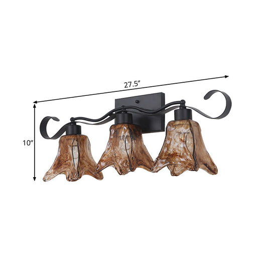 Flower Shaped Glass Vanity Light With Textured Tan Finish 2/3 Lights Wall Mounted In Black For Your