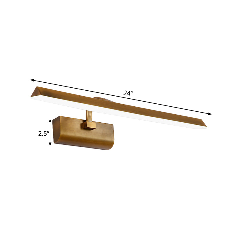 Led Brass Sconce Light Fixture For Bathroom - Linear Vanity Lamp In White/Warm/Natural 16/20/24 L