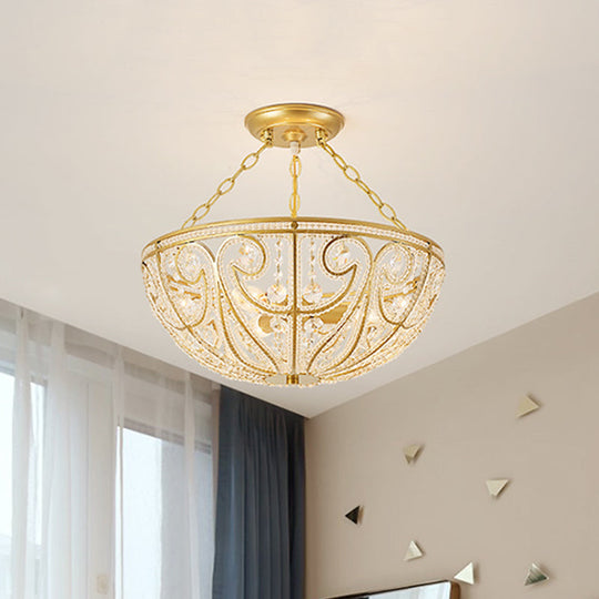 Gold Crystal 1 Light Bedroom Flush Mount Lamp - Contemporary Semi Mount Lighting