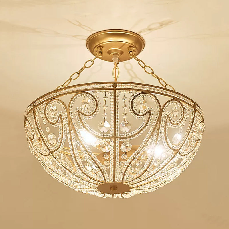 Gold Crystal 1 Light Bedroom Flush Mount Lamp - Contemporary Semi Mount Lighting