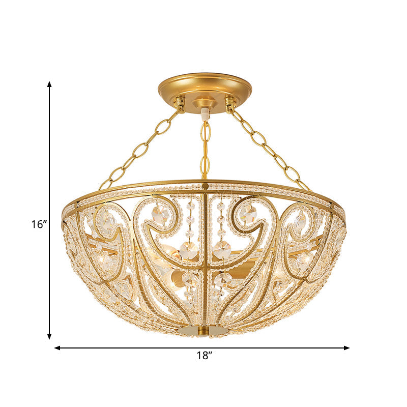 Gold Crystal 1 Light Bedroom Flush Mount Lamp - Contemporary Semi Mount Lighting