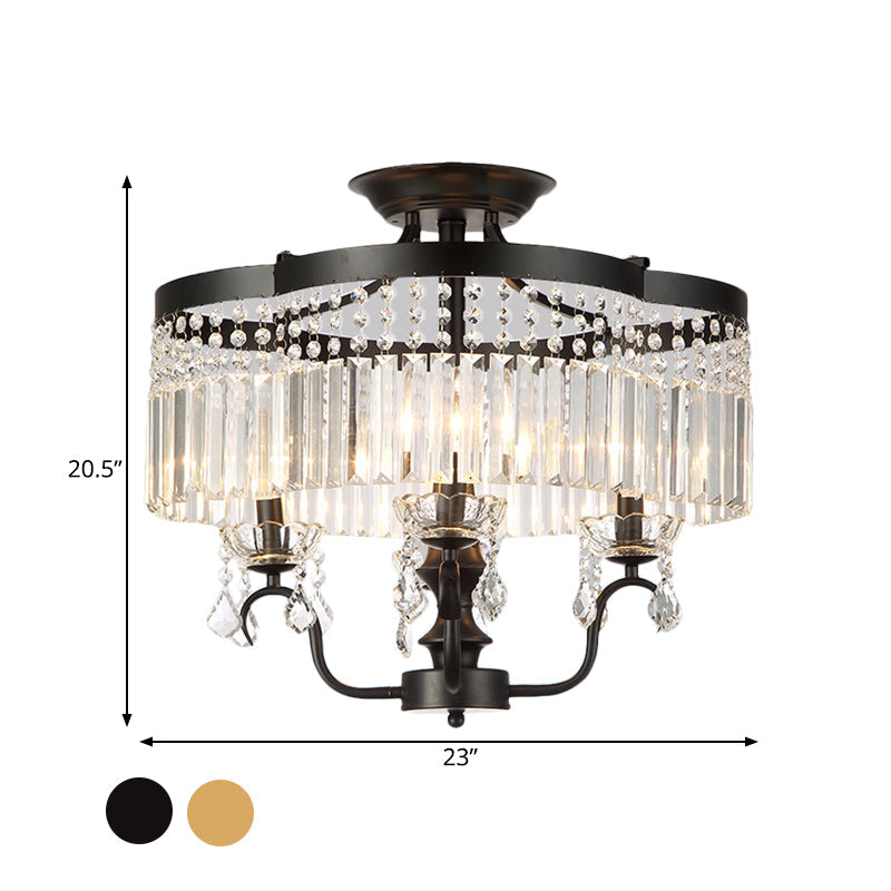 Transitional Iron Floral Frame Semi Flush Chandelier 4/6-Light Ceiling Lamp With Crystal Cascade