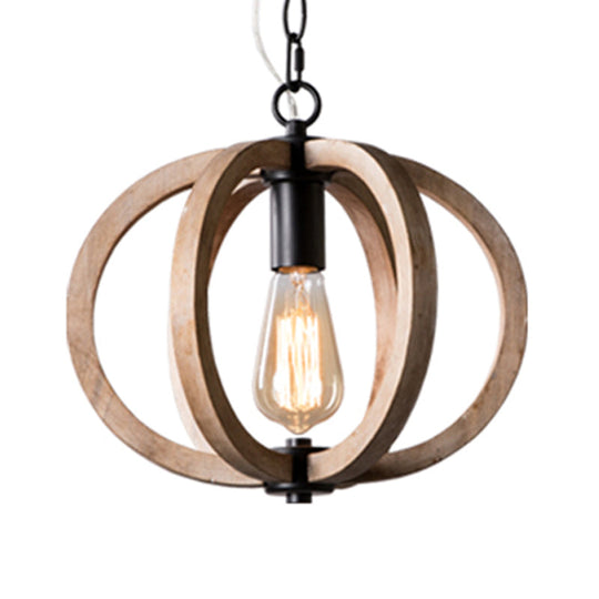 Traditional Wood Brown Hanging Ceiling Light 1 Orb/Gourd Design 8.5/9/13 Wide