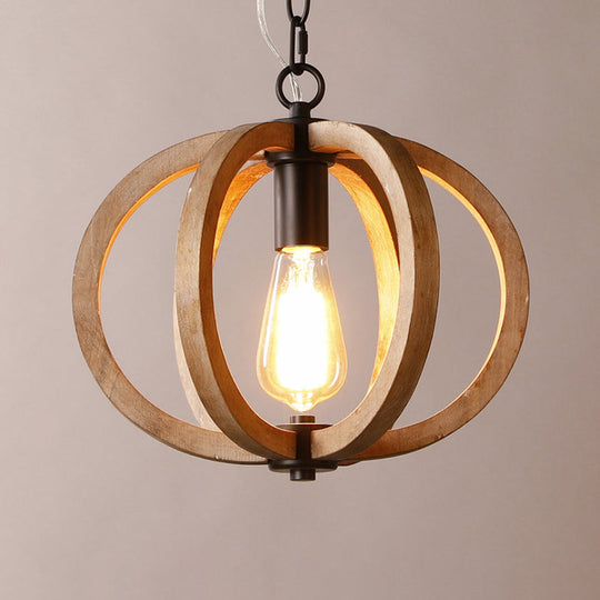 Traditional Wood Brown Hanging Ceiling Light 1 Orb/Gourd Design 8.5/9/13 Wide