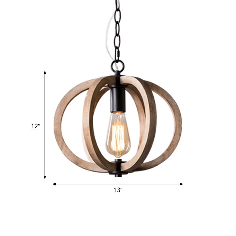 Traditional Wood Brown Hanging Ceiling Light 1 Orb/Gourd Design 8.5/9/13 Wide