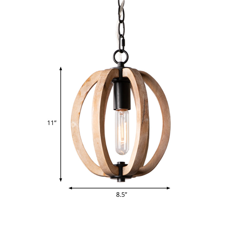 Traditional Wood Brown Hanging Ceiling Light 1 Orb/Gourd Design 8.5/9/13 Wide