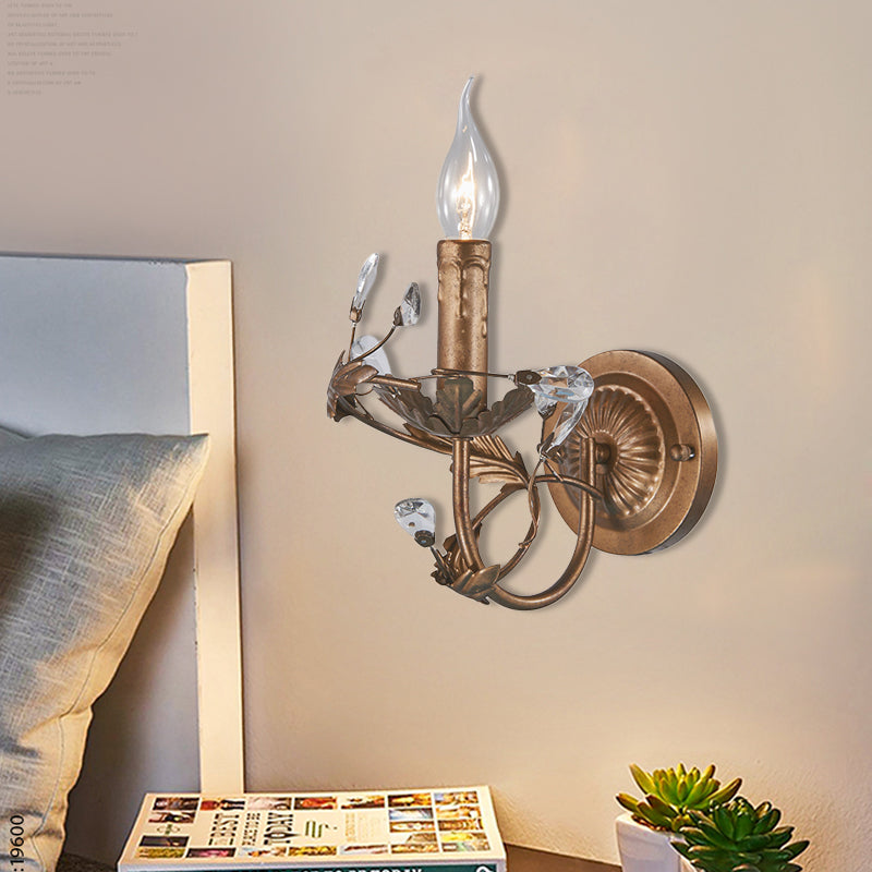 Vintage Brass Wall Sconce With Crystal Accent