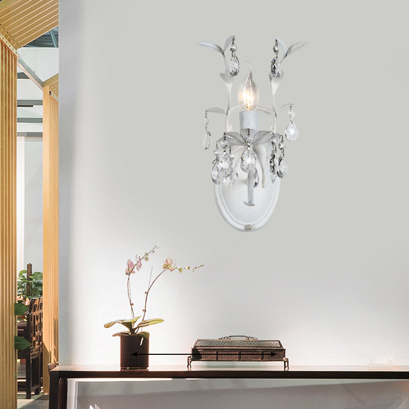 Rustic Silver Wall Sconce With Crystal Drop - 1/2 Lights Candelabra Fixture