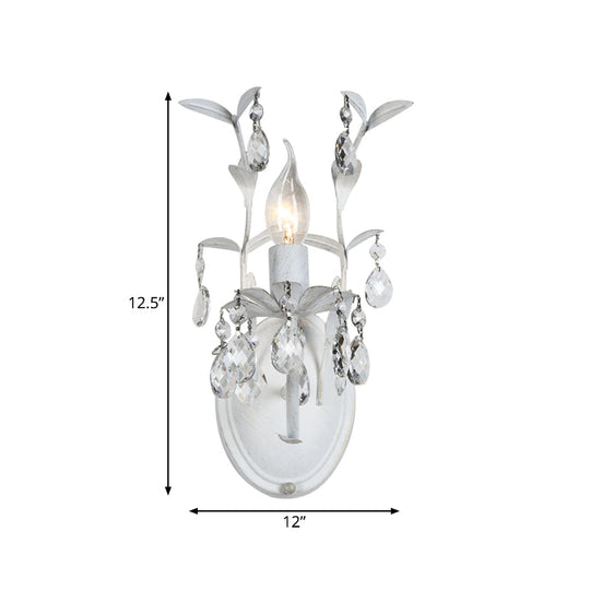 Rustic Silver Wall Sconce With Crystal Drop - 1/2 Lights Candelabra Fixture