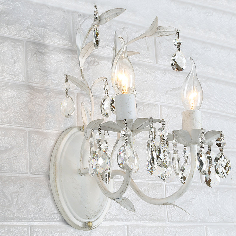 Rustic Silver Wall Sconce With Crystal Drop - 1/2 Lights Candelabra Fixture 2 /