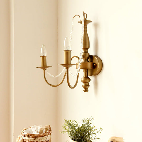 Vintage Brass Candle Wall Sconce With 2 Lights And Shade/Shadeless Option For Bedroom Mounting