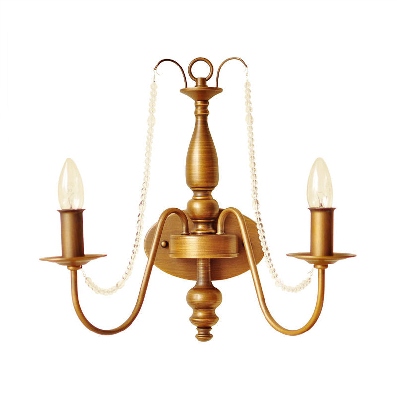 Vintage Brass Candle Wall Sconce With 2 Lights And Shade/Shadeless Option For Bedroom Mounting