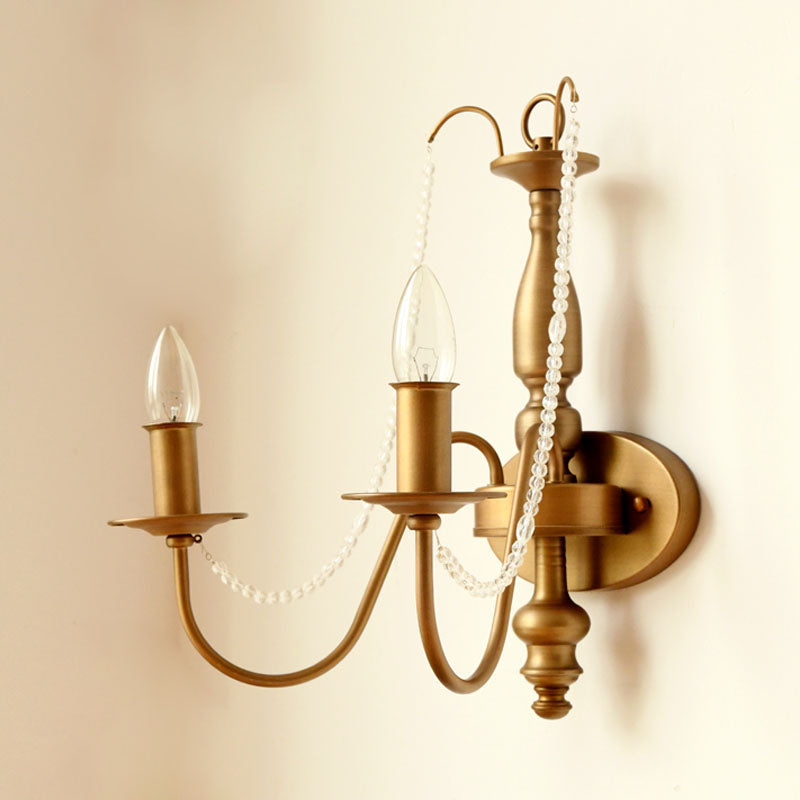 Vintage Brass Candle Wall Sconce With 2 Lights And Shade/Shadeless Option For Bedroom Mounting