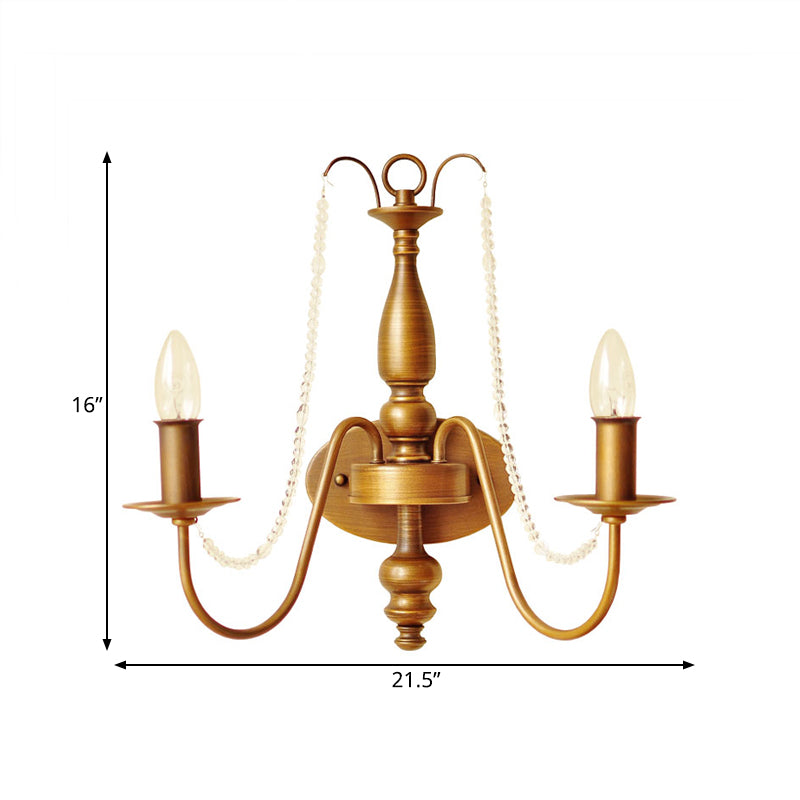 Vintage Brass Candle Wall Sconce With 2 Lights And Shade/Shadeless Option For Bedroom Mounting