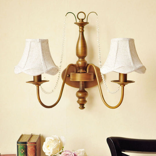 Vintage Brass Candle Wall Sconce With 2 Lights And Shade/Shadeless Option For Bedroom Mounting