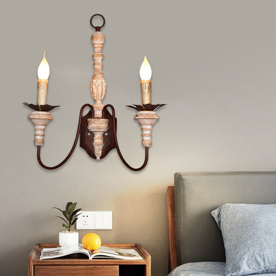 Rustic Metal And Wood Wall Mounted Sconce Light With 2 Lights For Corridor