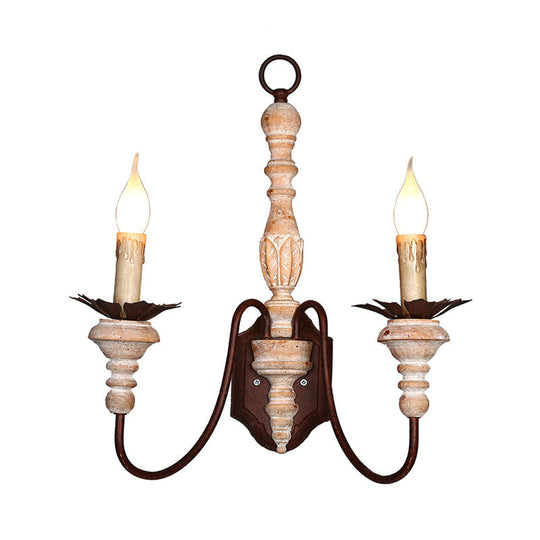 Rustic Metal And Wood Wall Mounted Sconce Light With 2 Lights For Corridor