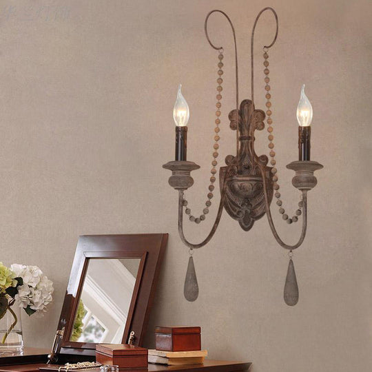 Vintage Grey Wood Sconce With 2 Candelabra Lights - Perfect For Wall-Mounted Bedroom Lighting