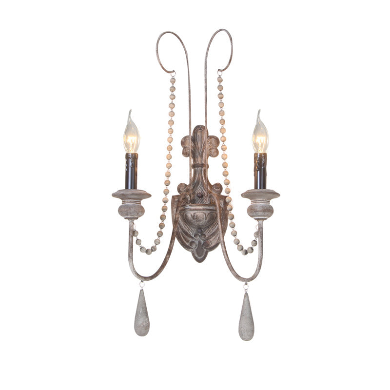 Vintage Grey Wood Sconce With 2 Candelabra Lights - Perfect For Wall-Mounted Bedroom Lighting